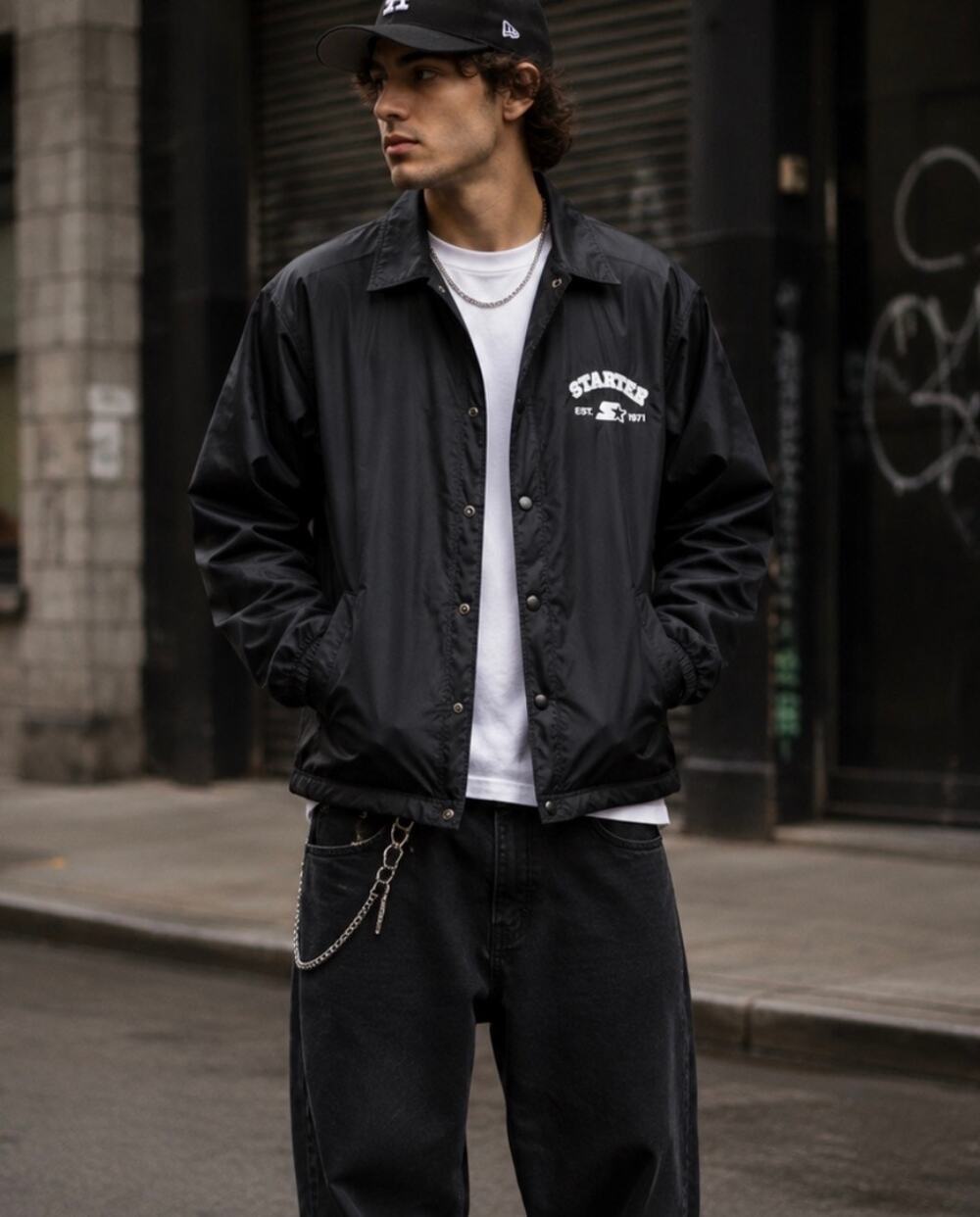 vintage black Starter windbreaker jacket coaches jacket Y2K 90s streetwear M